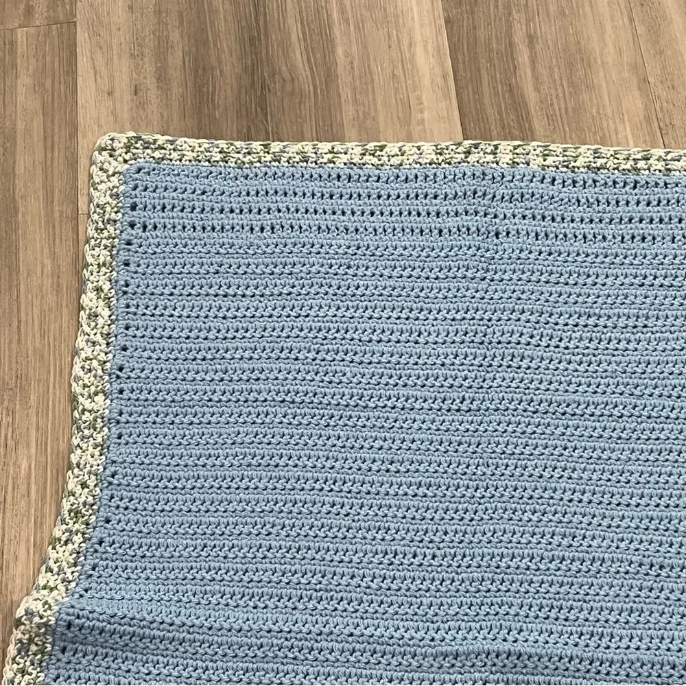 New Handmade Crochet Blue Blanket with Cute Variegated Border